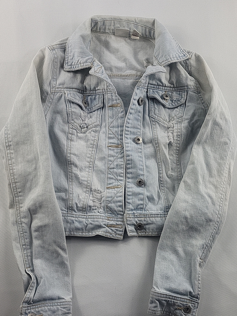 Vintage Mudd Light Wash Distressed Denim Crop Jacket